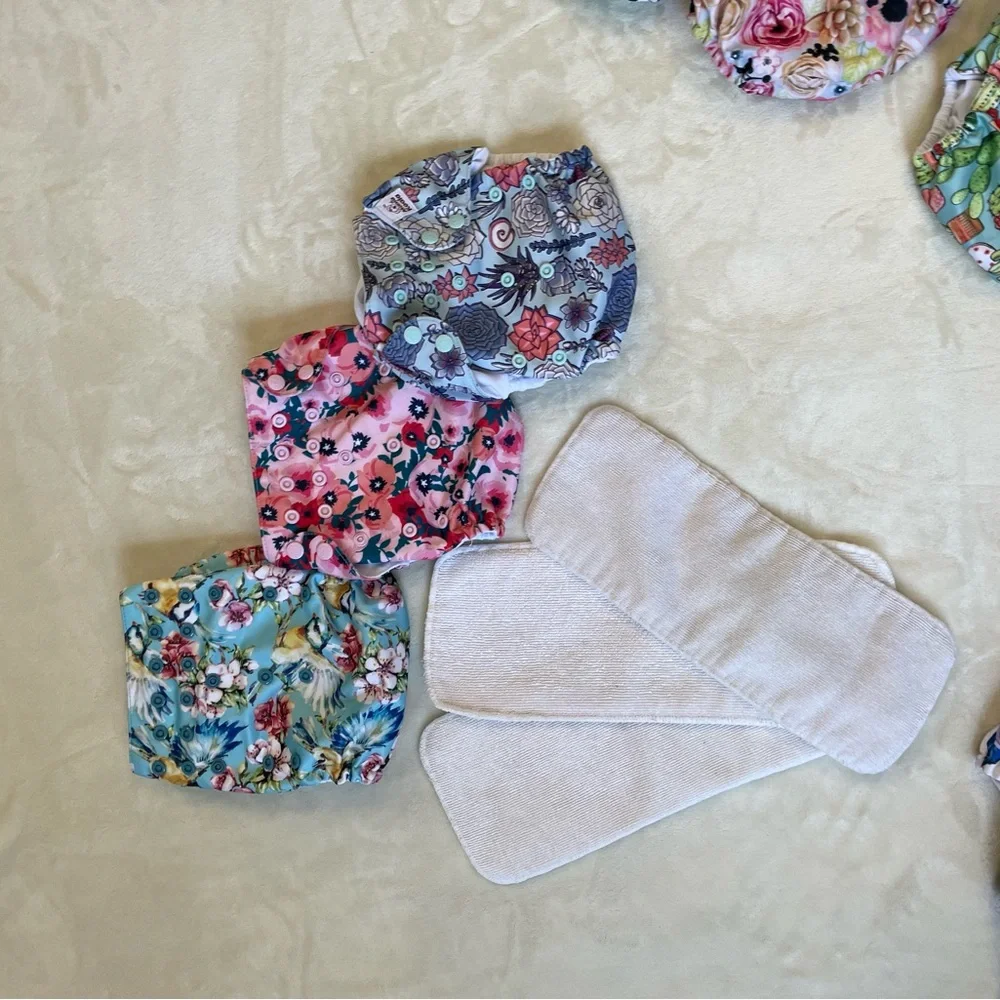 Mama Koala succulent bird floral flower cloth diaper covers and inserts set of 3